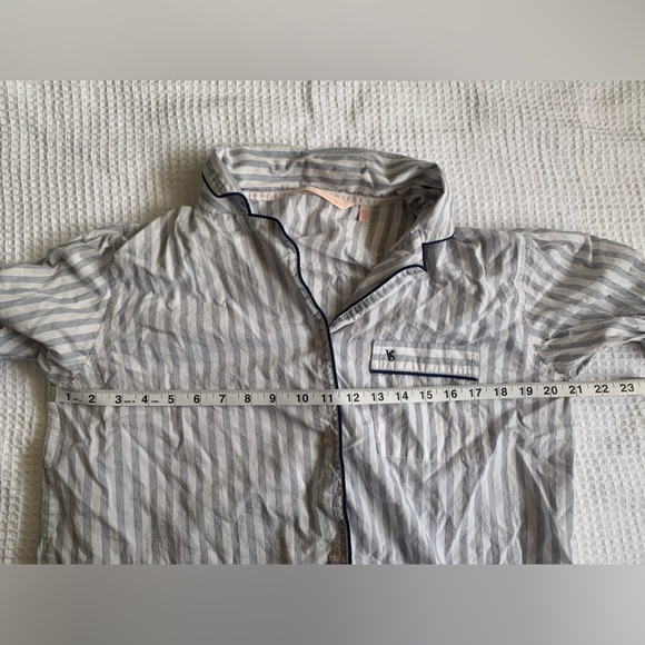 Victoria’s Secret Cotton Mayfair Blue White Pinstripe Pajama Set - Size Small - Picture 9 of 16